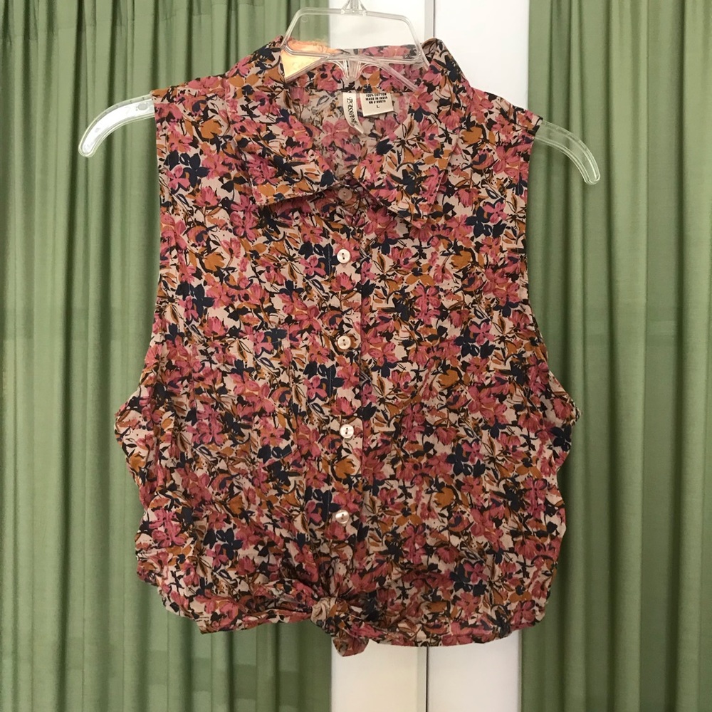 Rustic Floral Button-Up Crop Top